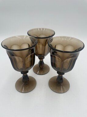 Imperial Glass Ohio Old Williamsburg Smoke Water Goblets Stem Wine Glasses Set o